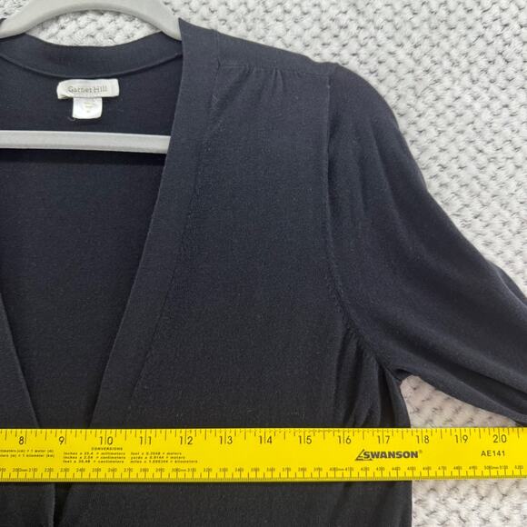 Garnet Hill Sweater Womens M Black Silk Long Cardigan Button Front Thin Stretchy - Picture 10 of 12